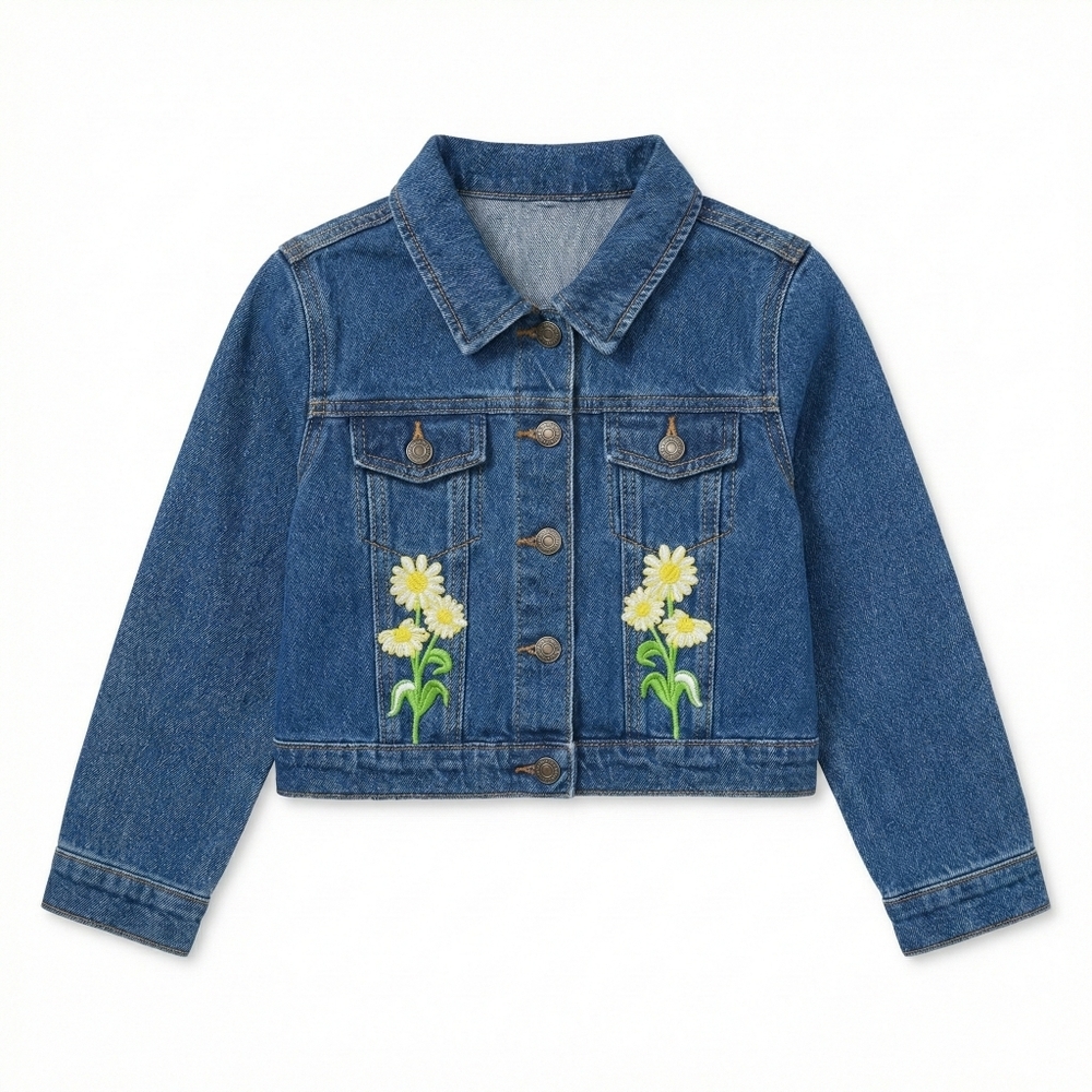 Denim Jacket with Floral Embroidery - Kids Size 4